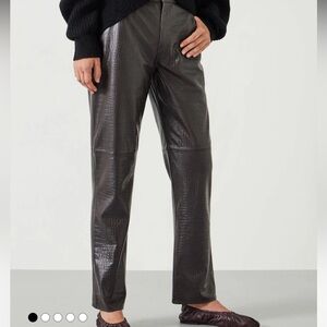 leather crocodile print pants brown